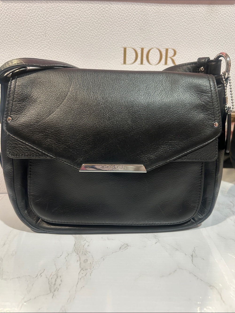 Coach Black Leather Shoulder Bag with Silver Hardware